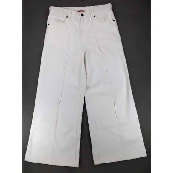 Johnny Was Braided Wide Leg Jeans Womens Size 28x27 White Rope‎ Waist Stretch - Picture 1 of 9